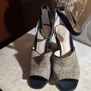 Vince Camuto Black and Cream Cow Hair Heeled Sandals